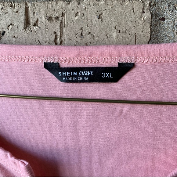 Shein Curve Woman's Corset Tie Neckline Short Sleeves Comfy Light Pink T… - Picture 4 of 7